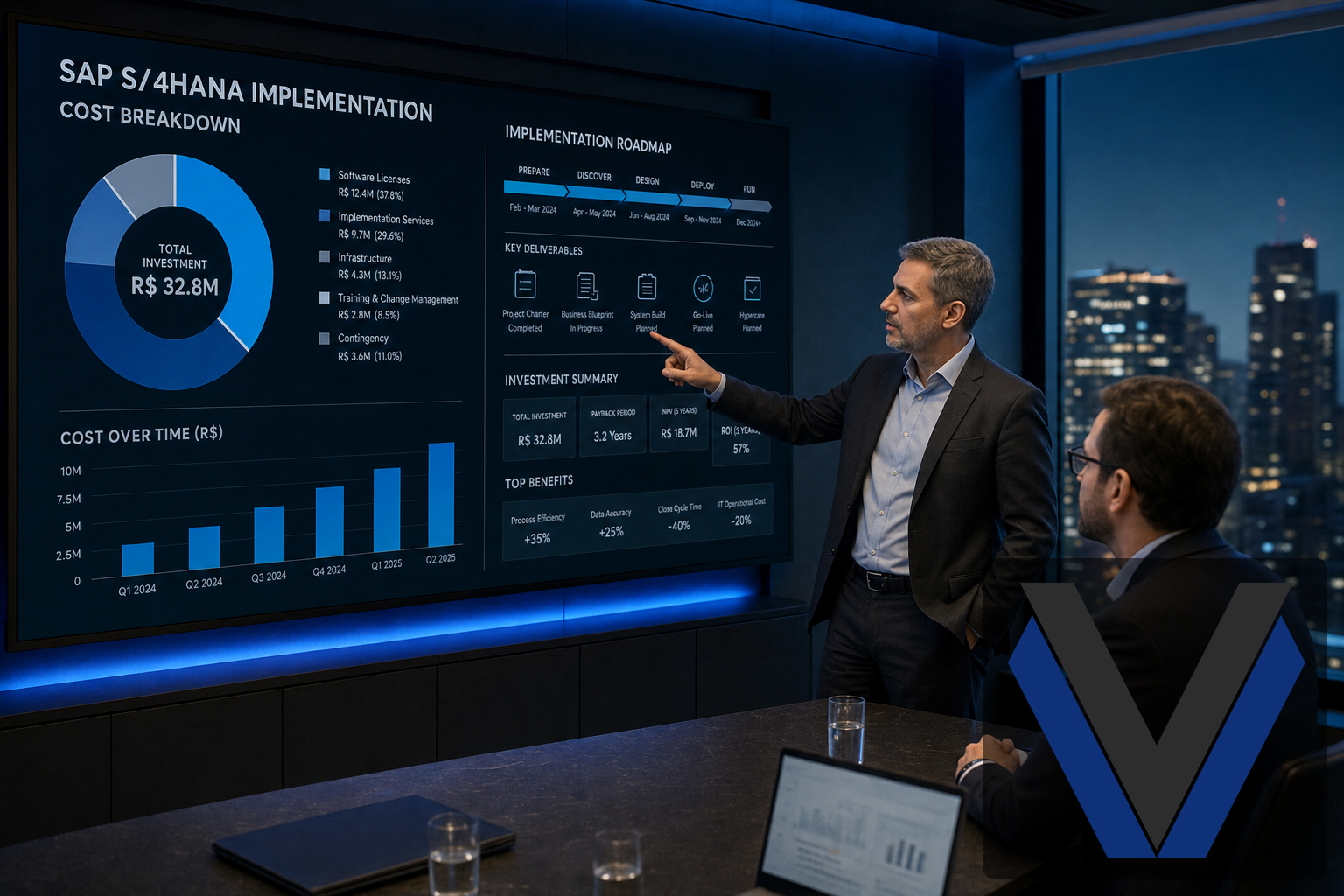 Custo de implementação SAP S/4HANA — CFO analisando orçamento do projeto