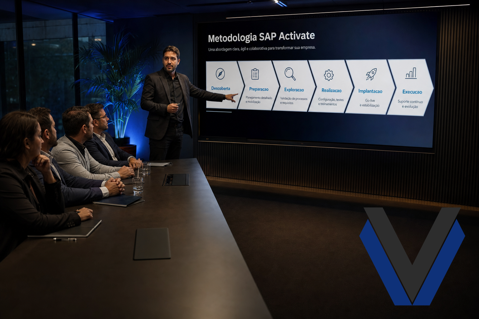 SAP Activate — gerente de projeto SAP revisando cronograma de implementação S/4HANA